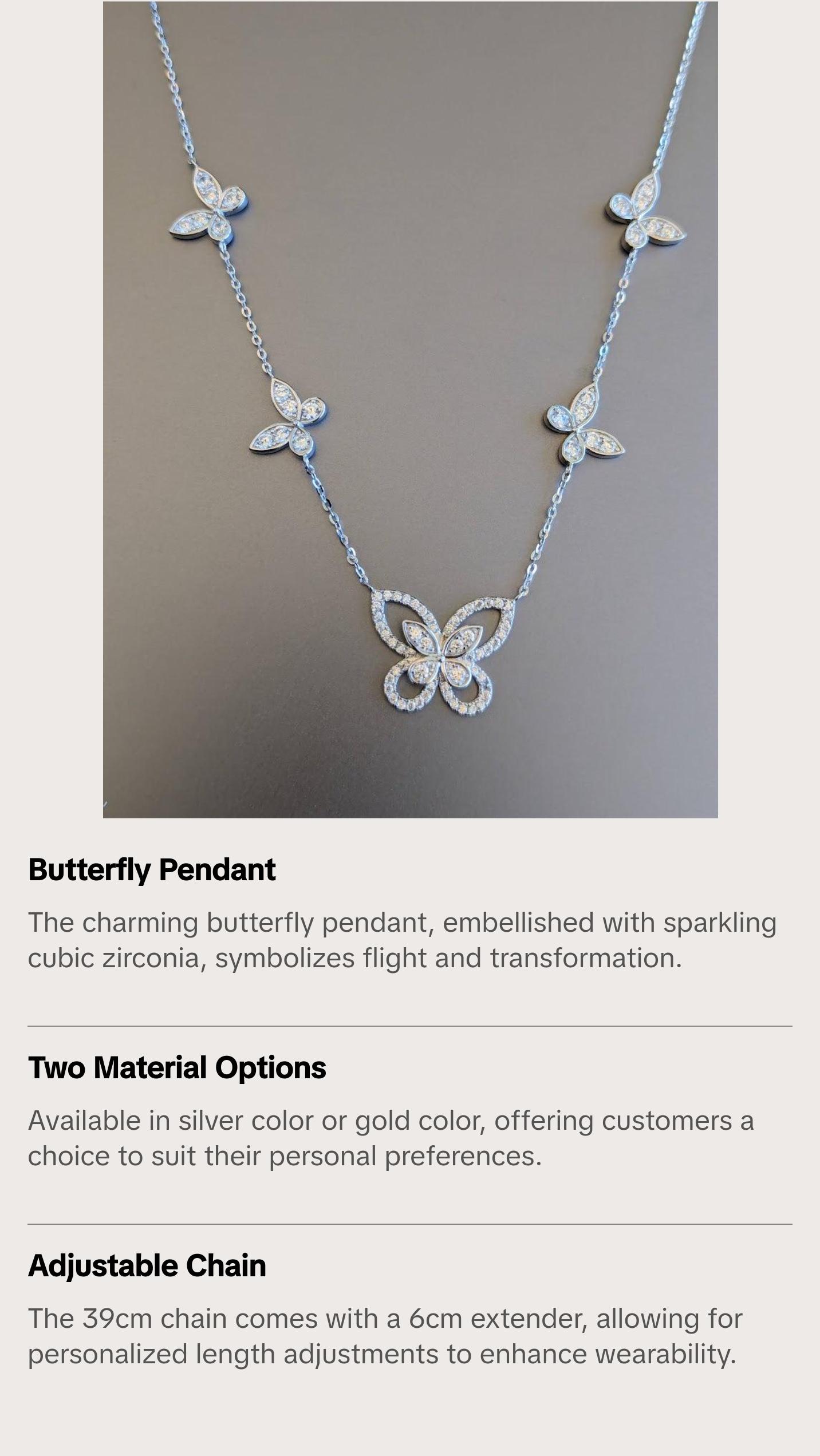 Fluttering Fantasy: Delicate Butterfly Necklace with Cubic Zirconia