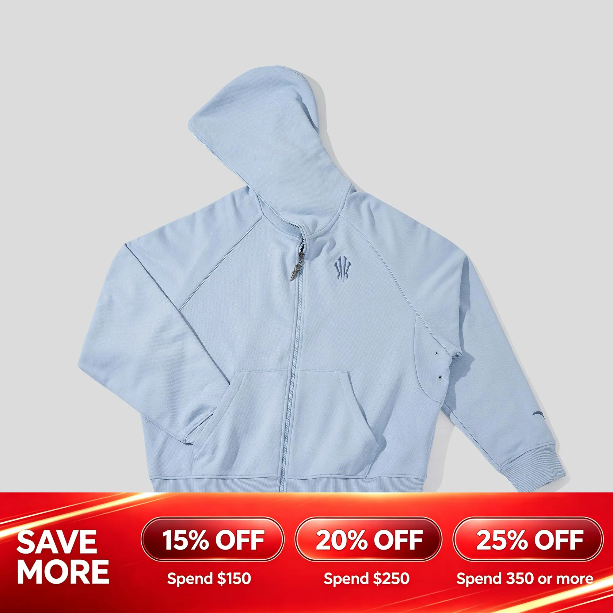 [Back to School] ANTA Unisex Hélà Lotus FZ Hoodie Kyrie Irving Fashionable Light Blue Sports Dailywear Basketball Clothes BTS