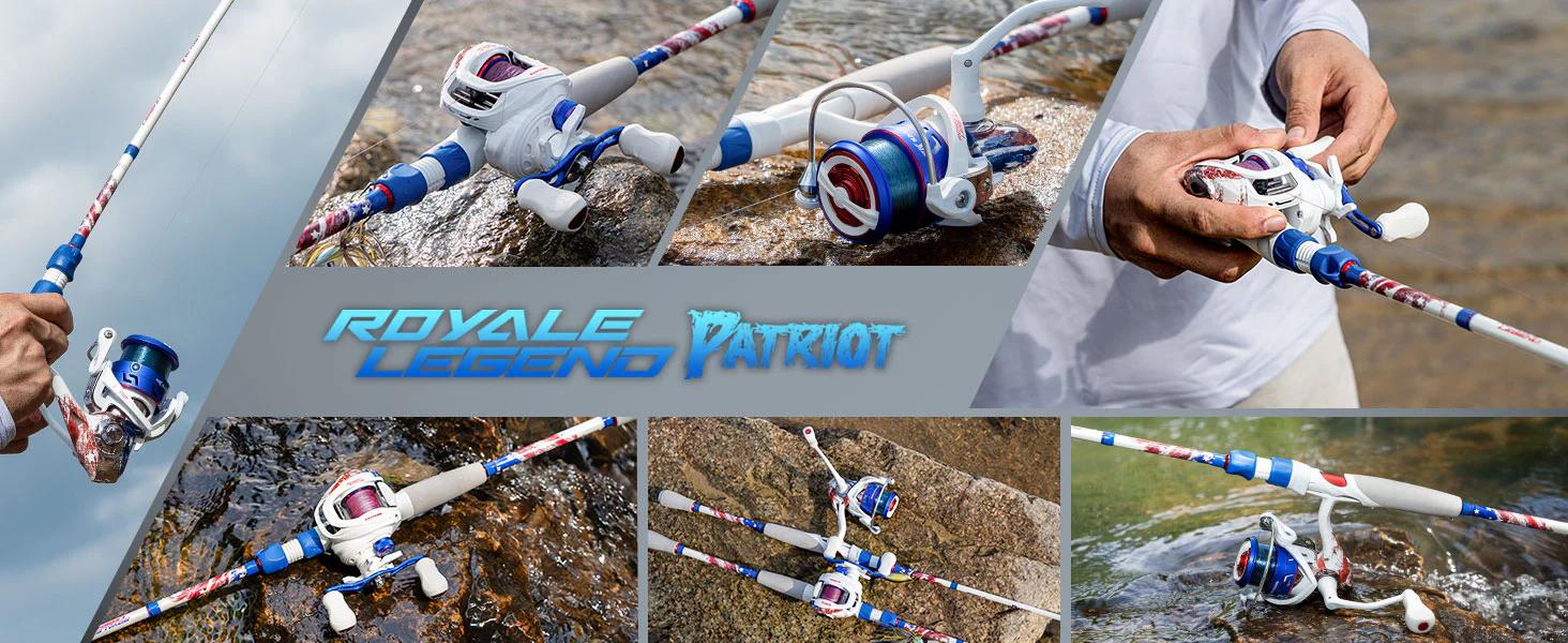 KastKing Patriot Fishing Combo - Special Edition Red White Blue Baitcaster Rod and Reel Combo | 9+1 Bearings Smooth Waterdrop Reel with Dual-Tip Rod