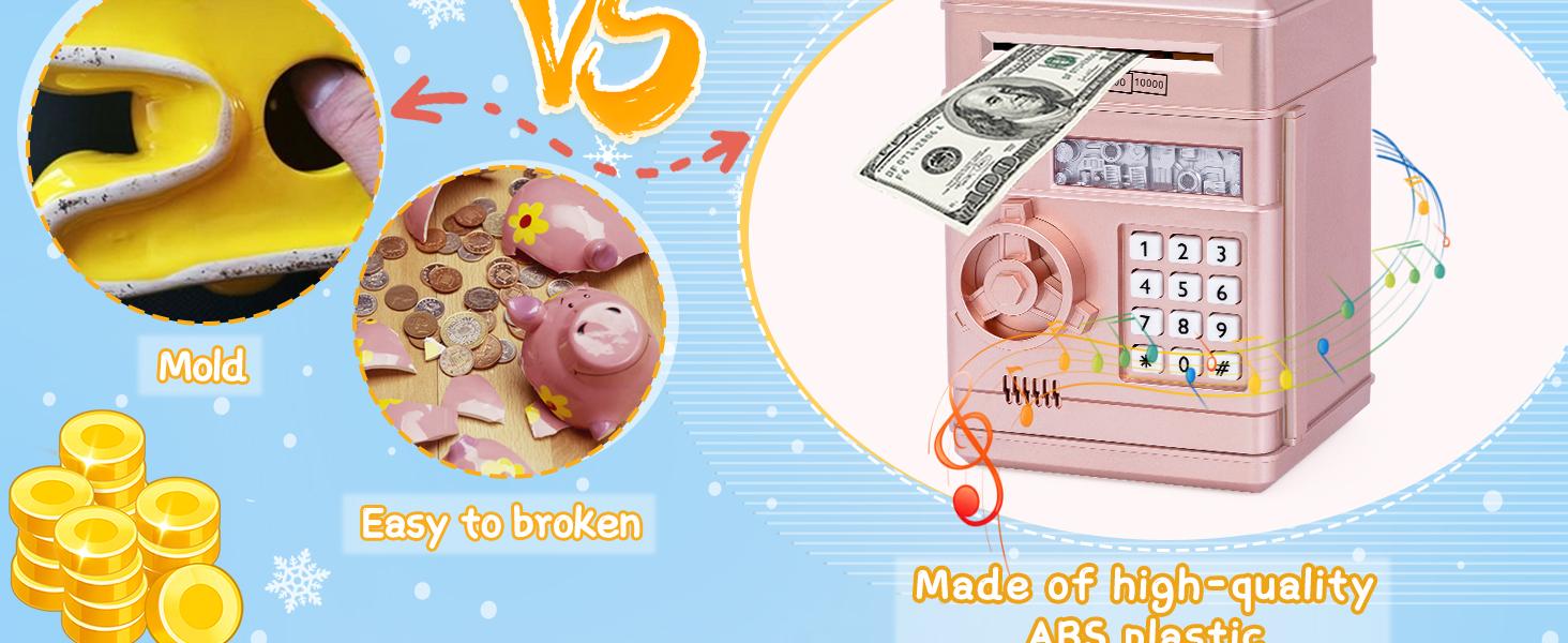 Pink Electronic Piggy Bank with Password Lock | Auto Bill Slot, Great for Kids 4-12, Fun Money Saver Gift