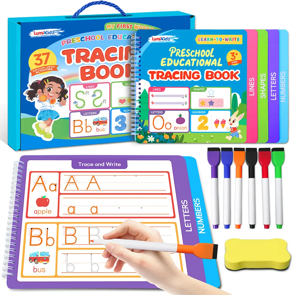 [SchoolMustHave]Preschool Learning Activities Educational Workbook, Reusable Pages Pre Kindergarten Workbooks, Number LetterTracing Books for Kids, Autism Learning Materials, ABC BusyBook for Kids Ages 3-7 summerwins