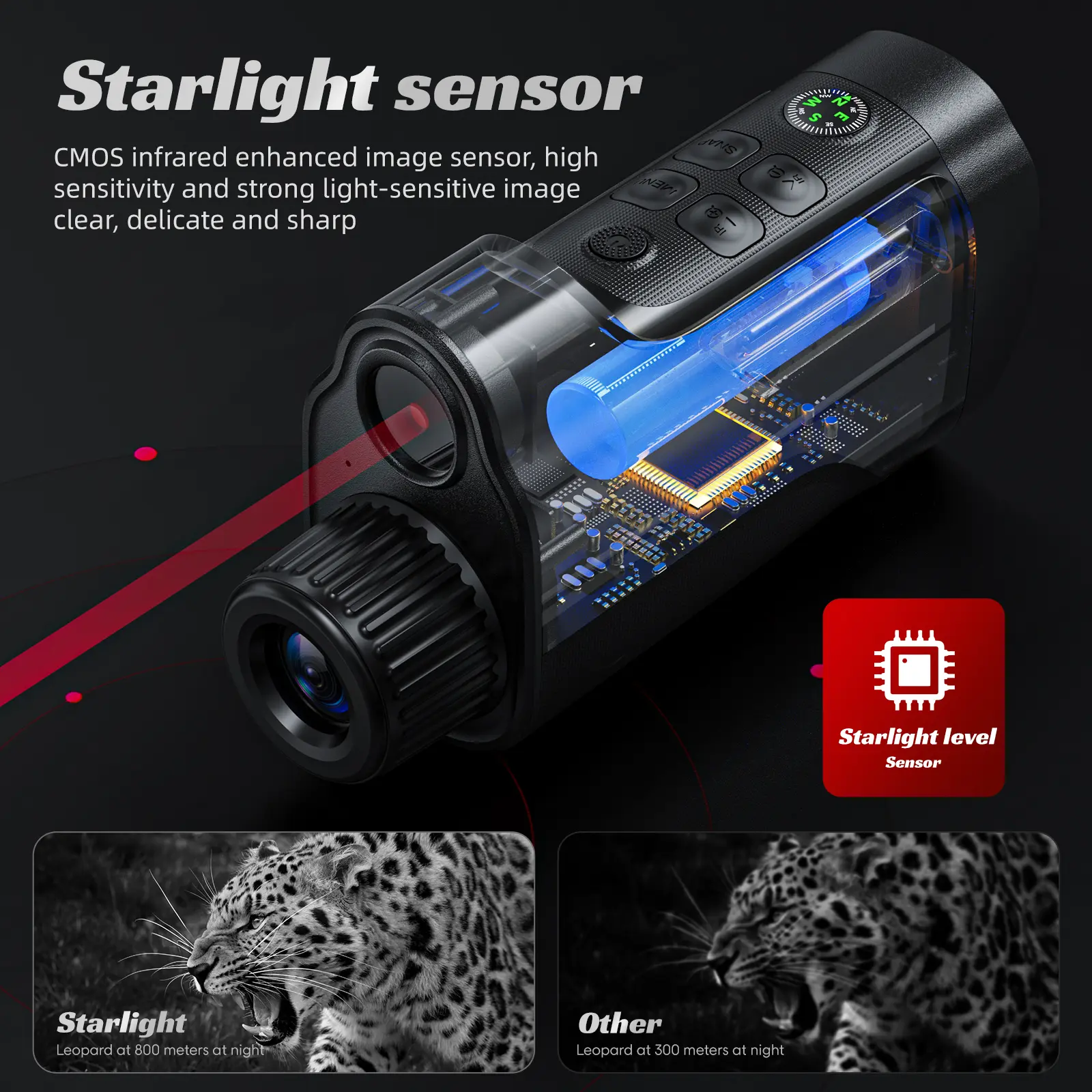 Adult Digital Night Vision Monocular with Night Vision Technology, 2.0-in HD IPS Screen, 5W Infrared IR Function, 10x Zoom, Built-in Compass, 2000mAh Rechargeable Battery, 800m Range, Ideal for Camping, Hunting, Father's Day Gifts, 2.0-In Hd Screen