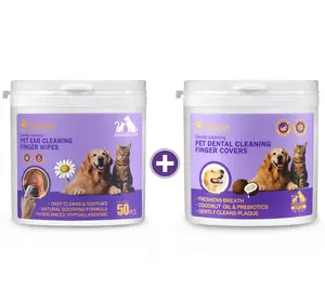 PawBubble 2-In-1 Pet Dental & Ear Finger Wipes Set,Teeth Cleaning Wipes & Ear Cleaner Wipes For Dogs & Cats, Daily Oral & Ear Care, Helps Remove Plaque Tartar Wax Dirt & Odor, Soothe & Relieve Discomfort, Non-Irritating, 50+50 Counts