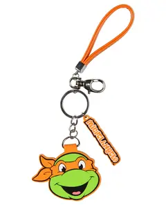 TMNT Michelangelo Rubber Character Design Air Tag Holder Keychain Wristlet with Lobster Clasp and 2"Rubber Michelangelo Pendant Compatible with Apple AirTag