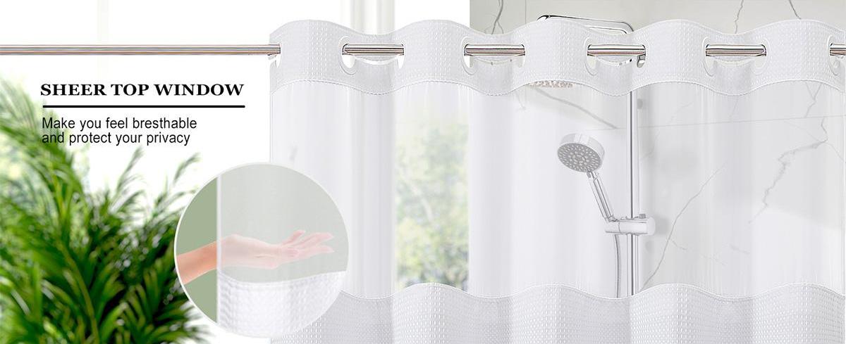 Premium No Hook Washable Waffle Weave Shower Curtain Set, Heavy Duty Double Layer with Snap-in Detachable Waterproof Liner & Mesh Window, Modern Bathroom Accessory for Hotel, Salon, Dector, Household Items, bathroom curtains, Cortina de baño sin ganchos