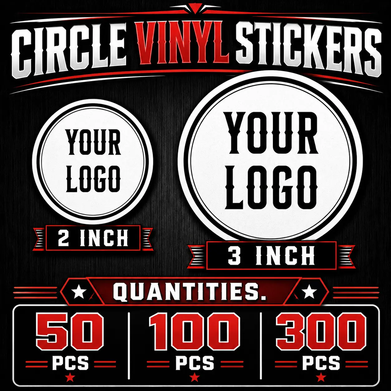 Custom Logo Circle Vinyl Stickers - 2 Inch & 3 Inch Sizes - - 50, 100, 300 Pieces - Easy Application for Personalization