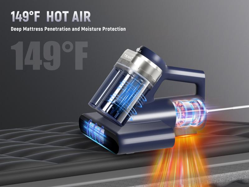 【NEW】Teant Mattress Vacuum Cleaner for Dust Mites Removal, Bed Vacuum with UV-C Light & 149°F Hot Air & Aroma Tablet & LED Display, 16Kpa Powerful Suction Double-Cup Handheld Vacuum Cleaner With HEPA Filter for Bed, Sofa, Carpet Deep Cleaning Machine