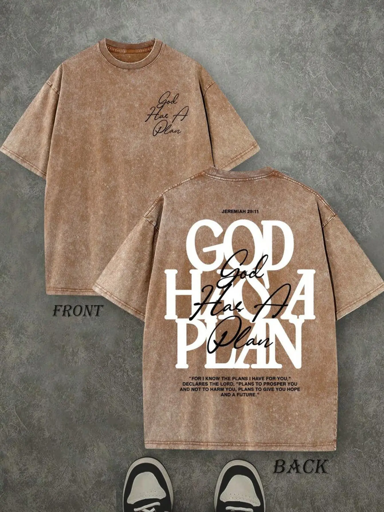 Trendy Vintage Washed Christian T-Shirt - God Has A Plan (Jeremiah 29:11) Oversized Front & Back Graphic Tee | Faith-Based Apparel Perfect for Spring & St. Patrick's Day summerwins Tshirt Cotton