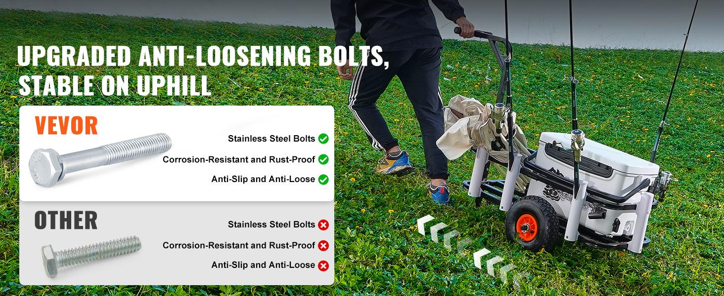 VEVOR Beach Fishing Cart, 200 lbs Load Capacity, Fish and Marine Cart with Two 11" Big Wheels Rubber Balloon Tires for Sand, Heavy-Duty Steel Pier Wagon Trolley with 7 Rod Holders for Fishing, Picnic folding wagoncart