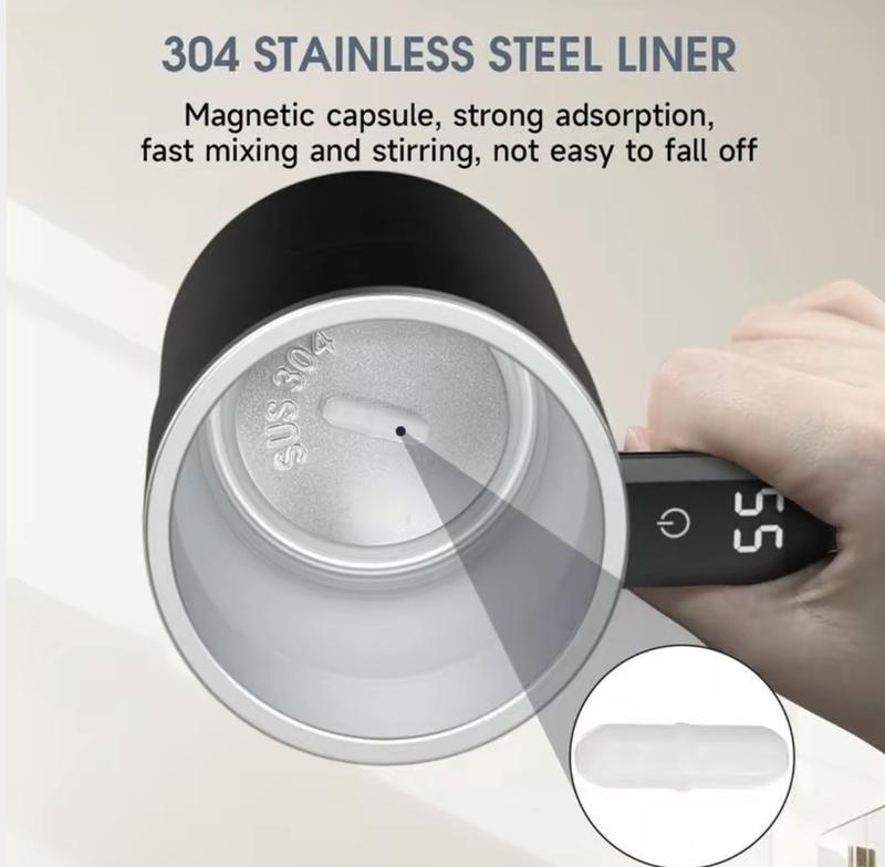 13 oz automatic stirring coffee mug with smart temperature measurement, magnetic self-stirring design, USB rechargeable portable electric stirrer, suitable for coffee, drinks, hot chocolate, and fitness protein shakes; ideal as a holiday gift