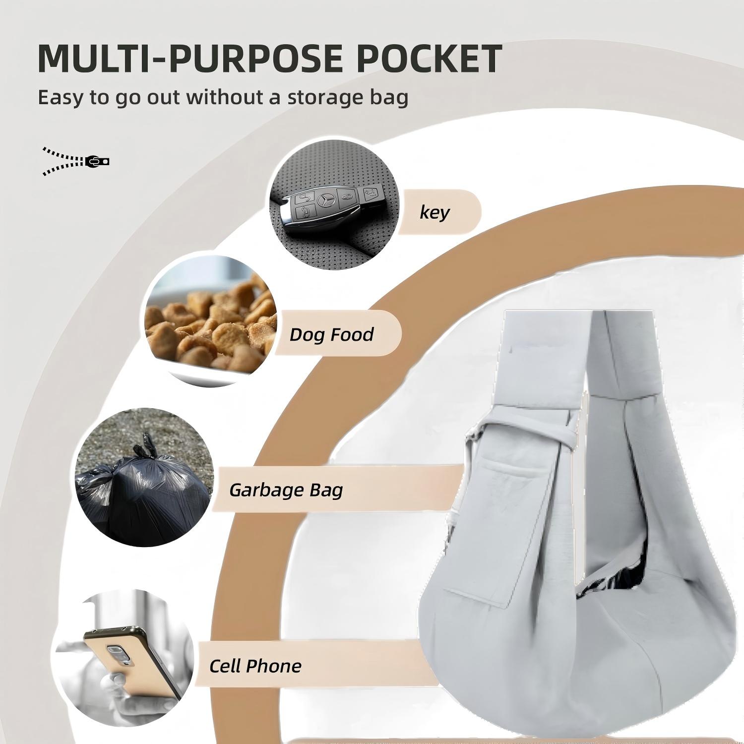 Hands-Free Pet Carrier for Small & Medium Dogs/Cats – Soft Cotton Sling with Padded Strap, Lightweight and Comfortable for Travel, Walking, and Shopping (Up to 15 lbs)