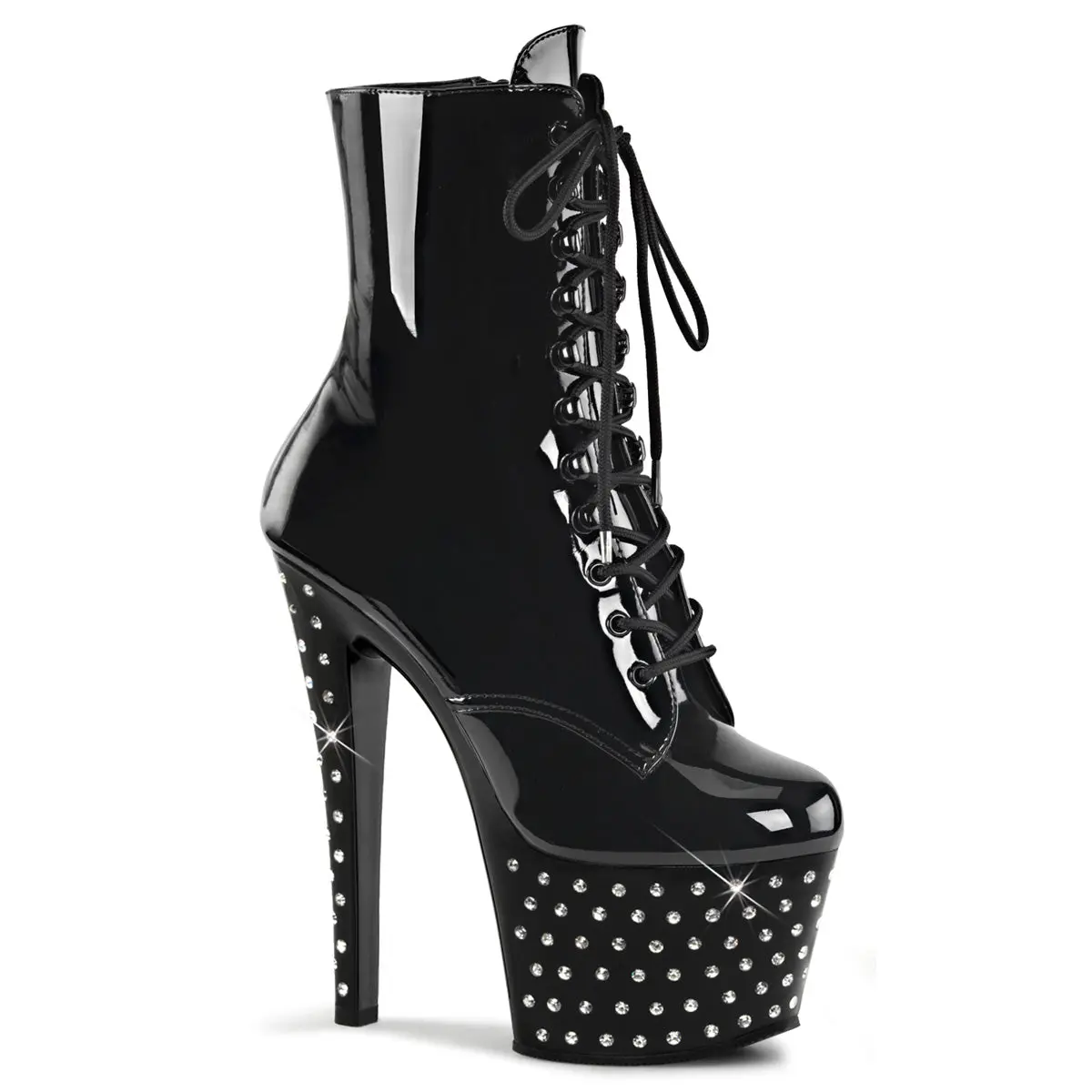 Pleaser Women's Stardust-1020-7 Rhinestone Studded Platform Ankle Boot, Lace-Up Party Shoe with a 7-Inch Heel, Glamour, All Season