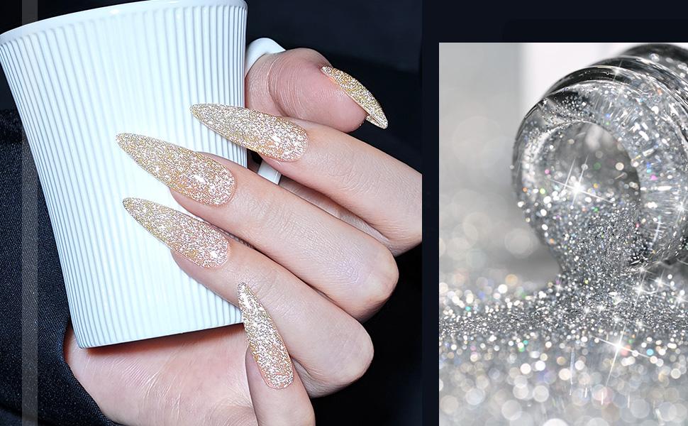 GAOY Salute Reflective Glitter Gel Nail Polish Set of 6 Colors Including Pink Red Silver Black Colors Holographic Gel Polish Kit for Salon Gel Manicure and Nail Art DIY at Home