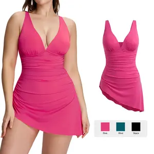Lilylove 2026 New Women's Halter Convertible Swim Dress Ruched V-Neck Sculpting One Piece Swimsuit Tummy Control Slimming Snatched Waist Shapewear Bathing Suit Swimwear Swimming Beach