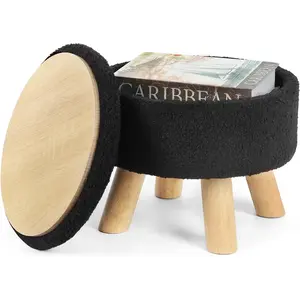 Ottoman Footstool with Storage Round Camel Velvet Pouf (Black)