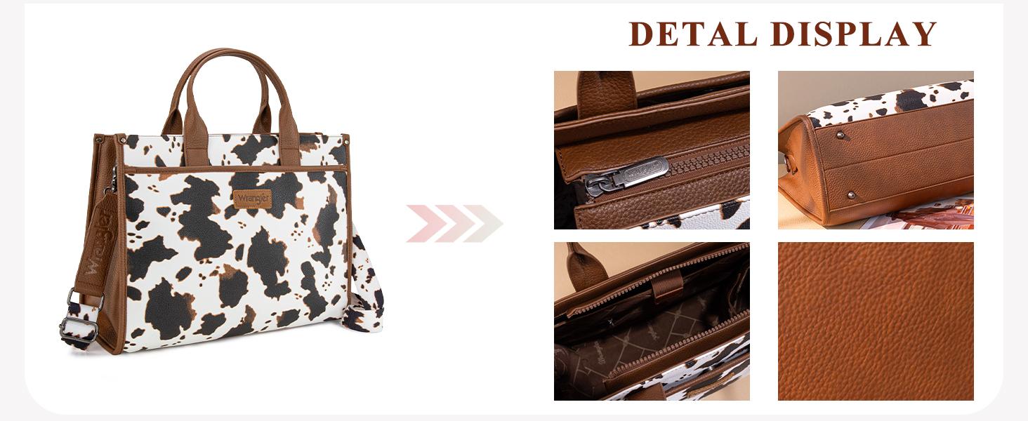 Wrangler Heavy-Duty Carry-All Large Capacity Tote Work Laptop Bag with Leopard Print & Detachable Strap for Women's Commute & Everyday Use - Commuter Purse
