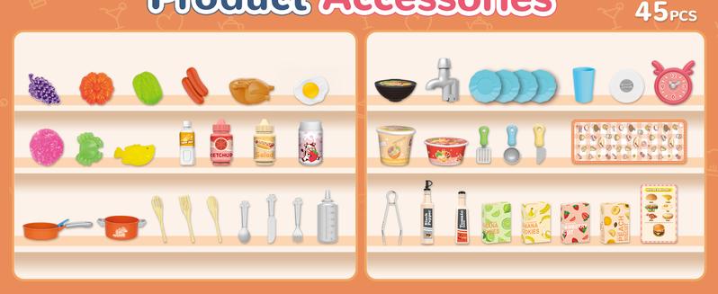 cossy Kids Play Kitchen,Toddler Kitchen with Sound and Light,Cooking Stove with Steam,Play Food Toy and Kitchen Accessories,Play Kitchen for Toddlers,Pink