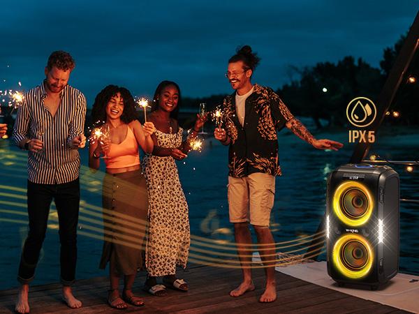 W-KING 270W Peak Bluetooth Stereo Speaker - Portable Bass Model, 125dB Loud, 12-Band Bass, IPX5 Waterproof, RGB Lights, Rechargeable Removable Battery, Mic/Guitar Jacks, Aux Input, Outdoor Bluetooth Subwoofer, Bass Speakers Weatherproof Loudspeaker System