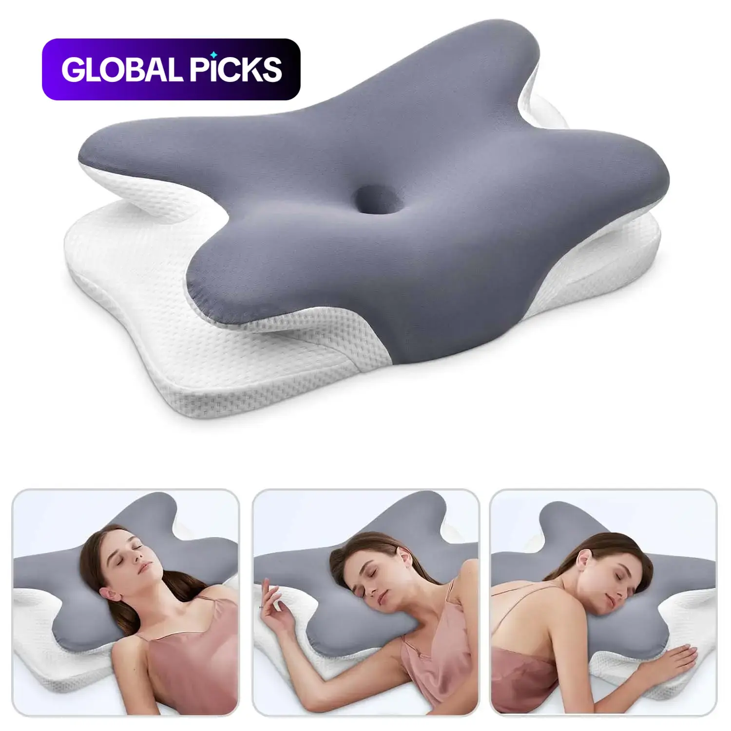 Adjustable Ergonomic Orthopedic Memory Foam Neck Pillow, Cervical Support Pillow with Breathable Detachable Cover, Sleep Aid for Side, Stomach and Back Sleepers #GLOBAL PICKS