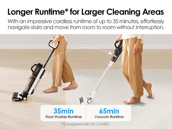 Tineco FLOOR ONE Switch S6 Wet Dry Vacuum Cleaner,Smart Floor Washer,5-in-1 Multi-Function,Self-Cleaning,5min Flash Dry, ZeroTangle Brush,Dual-Edge Cleaning,Whole-House Cleaning