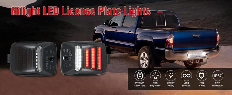 Nilight License Plate Lights Compatible with 2005 2006 2007 2008 2009 2010 2011 2012 2013 2014 2015 Toyota Tacoma 2000-2013 Tundra Red Triple OLED Tube 6000K White 2PCS Pack