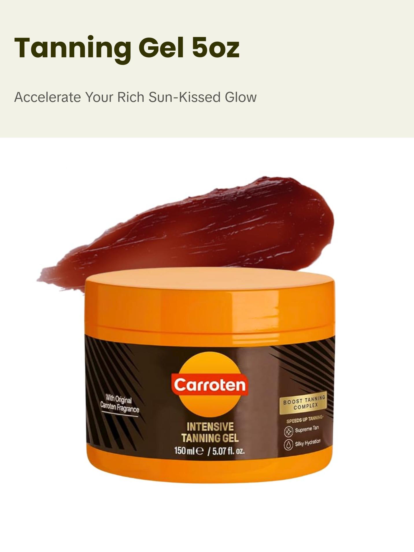 Carroten Intensive Tanning Gel | Browning Tan Accelerator | Non-Greasy, Water-Resistant with Carrot and Coconut Oil | Vitamin A & E For Moisture & Hydration | Made in Greece | 5 Fl Oz