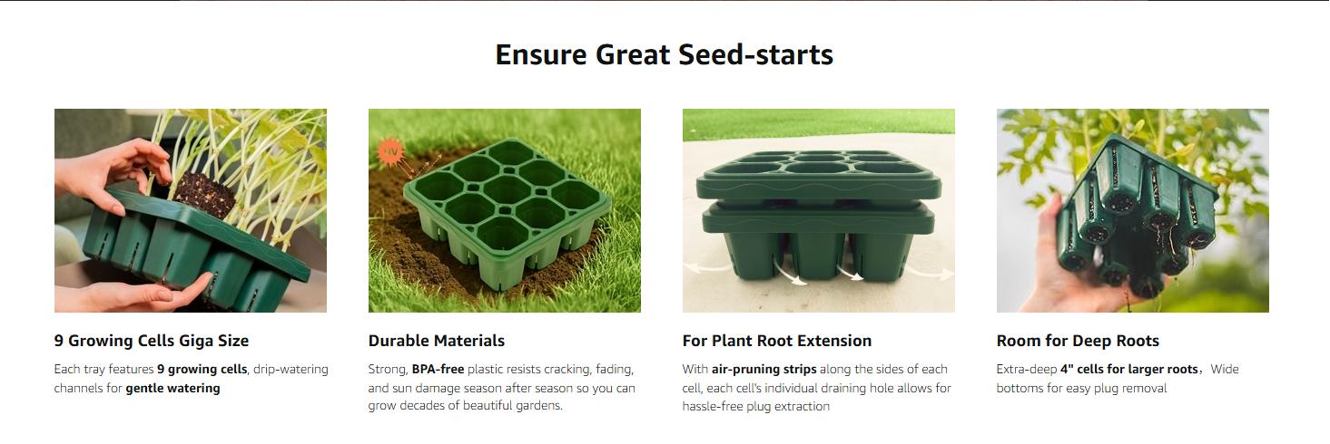 Vego garden Giga Seedling Trays 9-Cell UV-Resistant Reusable Starter Trays for Greenhouse/Garden (No Lids)