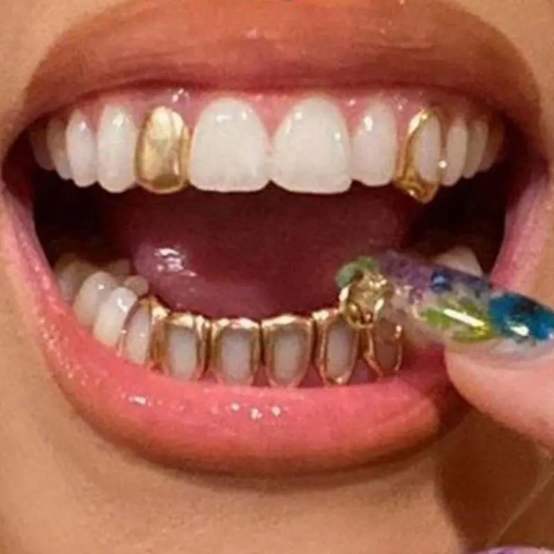 Hollow 6-Tooth Top & Bottom Grillz Set  Unisex Y2K Hip Hop Party Jewelry Gift Oral