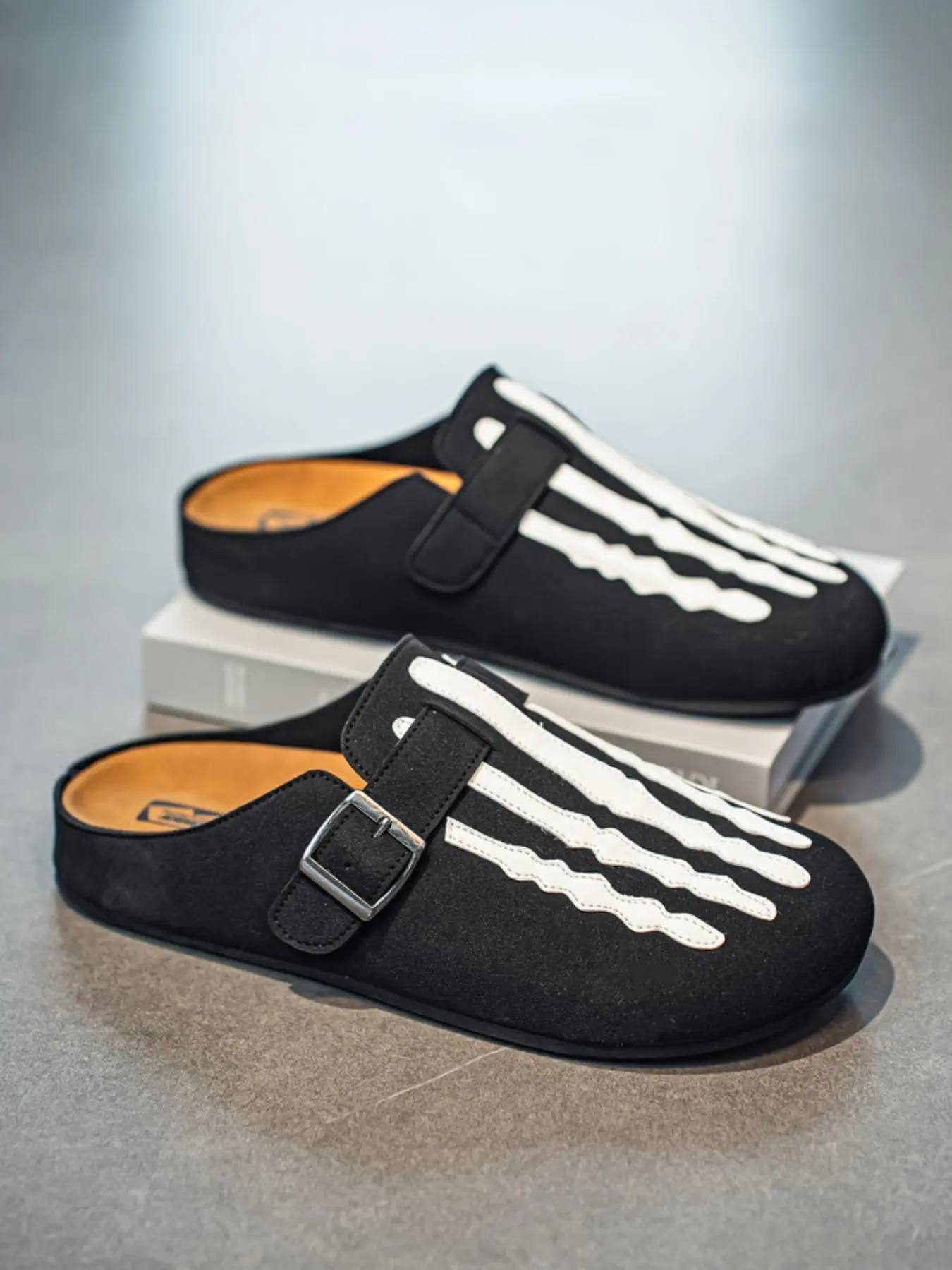 Men's All-Season Backless Mule Slippers, One-Piece Soft Rubber Sandals, PU Leather Upper, Casual Home Clogs, Medium Width, Mule Slides