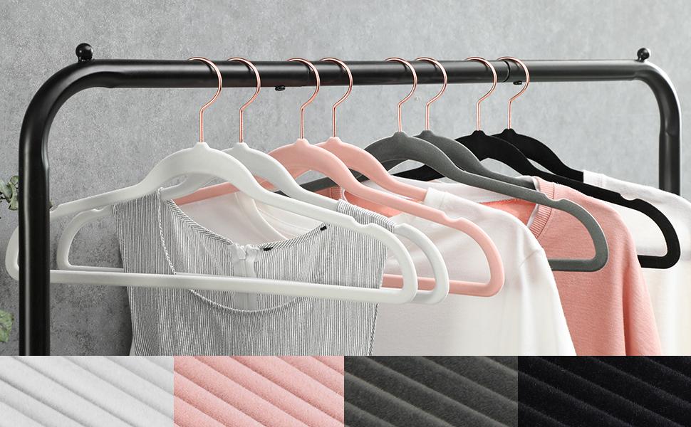 SONGMICS HOME Non-Slip Hangers with Rose Gold-Colored Swivel Hooks, Slim Space-Saving Hangers, Velvet Hangers for Closet SONGMICS HOME Non-Slip Hangers with Rose Gold-Colored Swivel Hooks, Slim Space-Saving Hangers, Velvet Hangers for Closet