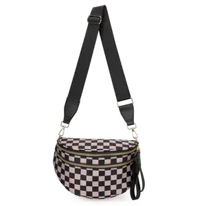 Fashionable Oxford Grid Shoulder Bag, Large Capacity Crossbody Shell Bag, Lightweight Sports Bag, Versatile and Trendy, Zipper Crossbody Bag