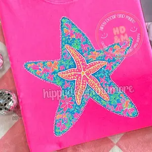 Comfort Colors Preppy Starfish Shirt, Playful Coastal Hawaii Tee, Retro Neon Beach Party Outfit, Trendy Tropical Summer Design, Aesthetic Oversized Beachy Gift