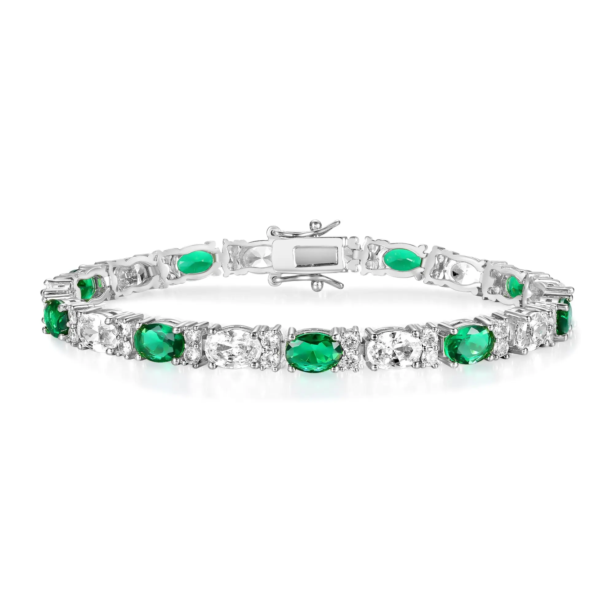 MDFUN Luxury 5mm Oval Green and White 5A CZ Tennis Bracelet for Women – Elegant Hip-Hop Style, Sparkling Design, Perfect Gift, Luxurious Ladies Bracelet | Shiny CZ Tennis Bracelet | Oval 5A Zircon Stones daily birthday engagement