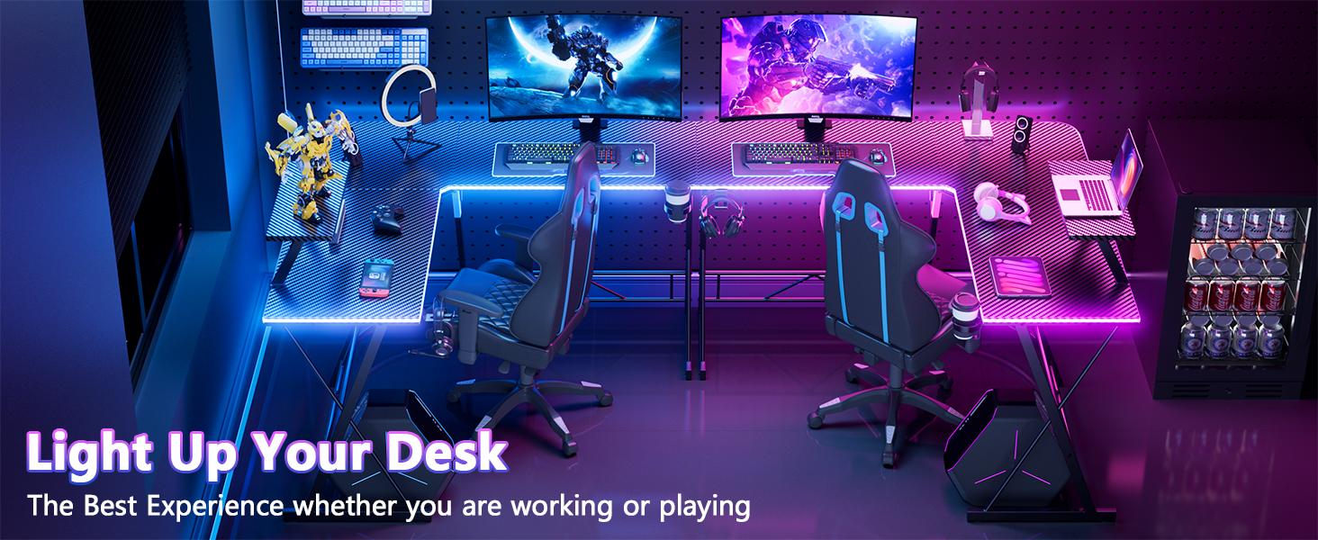 Mr IRONSTONE L Shaped Gaming Desk, Corner Computer Desk with Carbon Fiber Surface,L shaped desk, Home Office Desks Writing Workstation with Large Monitor Stand, Easy to Assemble 51 Inch,FathersDayGift