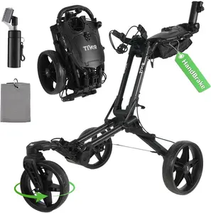 Tivor Golf Push Cart with 360° Front Wheels & Handbrake, 3 Wheel Pull Cart Offers One-Click Folding and All-Terrain Mobility