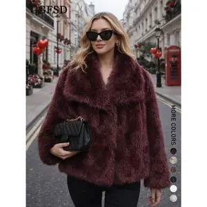 Women's faux fur coat, winter street style casual loose short, big neck high-end fluffy coat