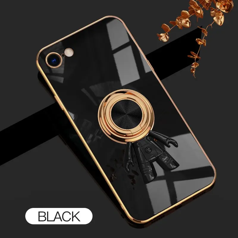 For iPhone 7 6D Astronaut Electroplated Ring Stand Phone Case HNTKR-0024
