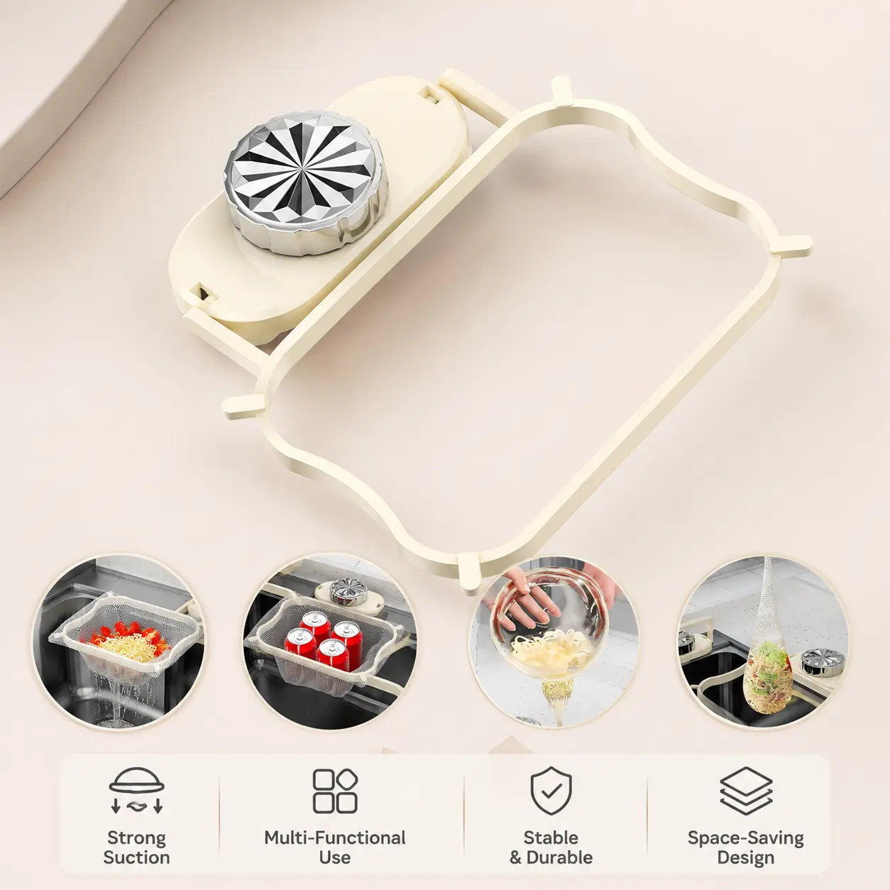 Suction Cup Sink Drain Rack, with fine mesh filter net, rotatable sucker, rounded edge, for kitchen sink to filter food scraps and drain small items