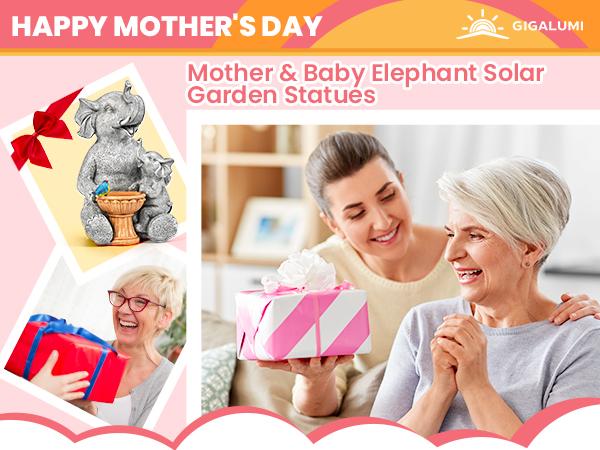 GIGALUMI Solar Garden Statues Loving Elephant Figurine Lights for Outdoor, Yard, Garden Decor Unique Housewarming Gifts for Mom, Women
