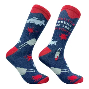 Men's Fishing Makes Me Less Murdery Socks Funny Fish Angler Footwear Funny Graphic Socks Comfortable Fitted Spandex Cotton