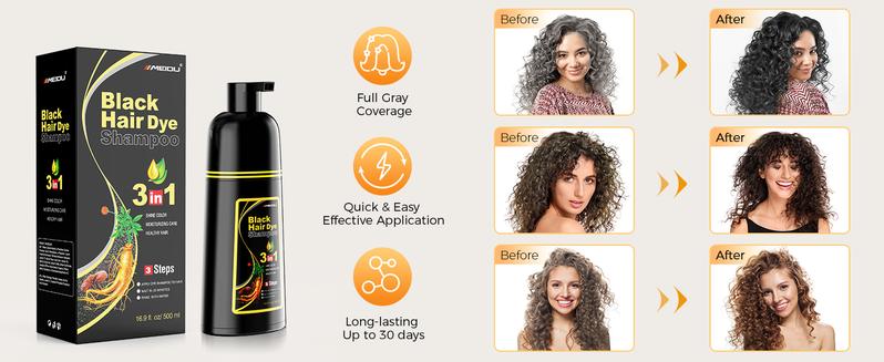 MEIDU 3 in 1 Black Hair Dye Shampoo - Herbal Ingredients Can cover gray hairs, Contains Ginseng Extract, Natural Haircoloring MEIDU 3 in 1 Black Hair Dye Shampoo - Herbal Ingredients Can cover gray hairs, Contains Ginseng Extract, Natural Haircoloring