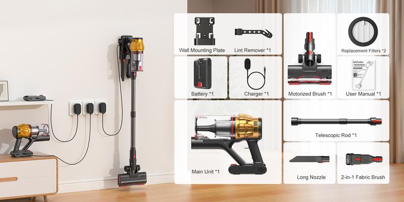[Home Essential] Cordless Stick Vacuum Cleaner with 55Kpa Suction, Anti - Tangle Brush and Upgraded Green Light, Ideal for Home Cleaning
