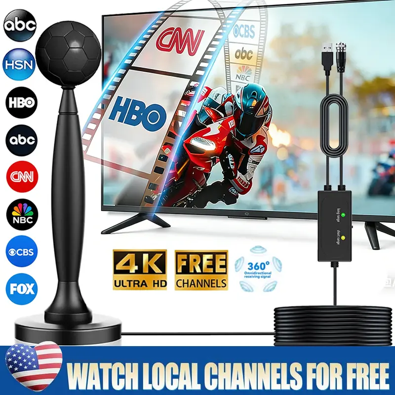 HIDB TV Antenna Digital Smart TV HD Indoor Antenna 4K 360° Signal Amplification Indoor TV Antenna Easy Installation Long Distance Reception Strong Magnetic Base No Monthly Fees for Installation Ultra Long Reception Distance for Outdoor Use