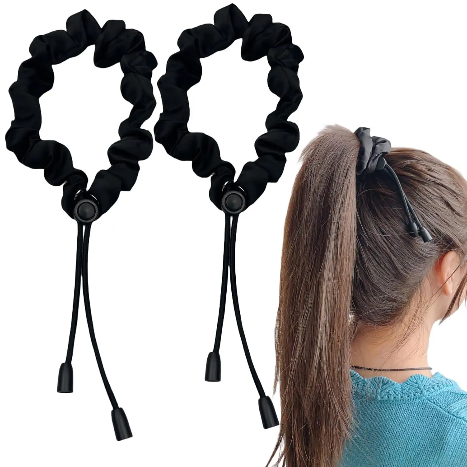 2 Pcs Adjust Satin Hair Scrunchies for Women Girls, Adjustable Hair Ties Soft Than Silk for 4c Girlie Thick Curly Natural Hair, Easy to Use Hair Accessories for Afro Puff Loc Ponytails