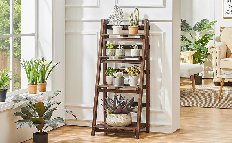 Yaheetech  4 Tier Foldable Wooden Flower Stand Flower Plant Display Stand Shelf Ladder Stand for Living Room Balcony Patio Yard Indoors & Outdoors