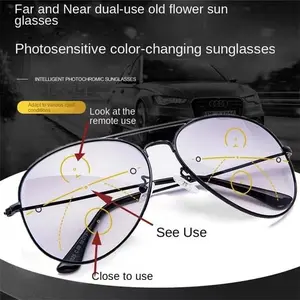 1 Pair of Oversized Full-Rim Fashionable Reading Glasses, Classic Aviator Style, Multifocal Photochromic Lenses 400 Strength
