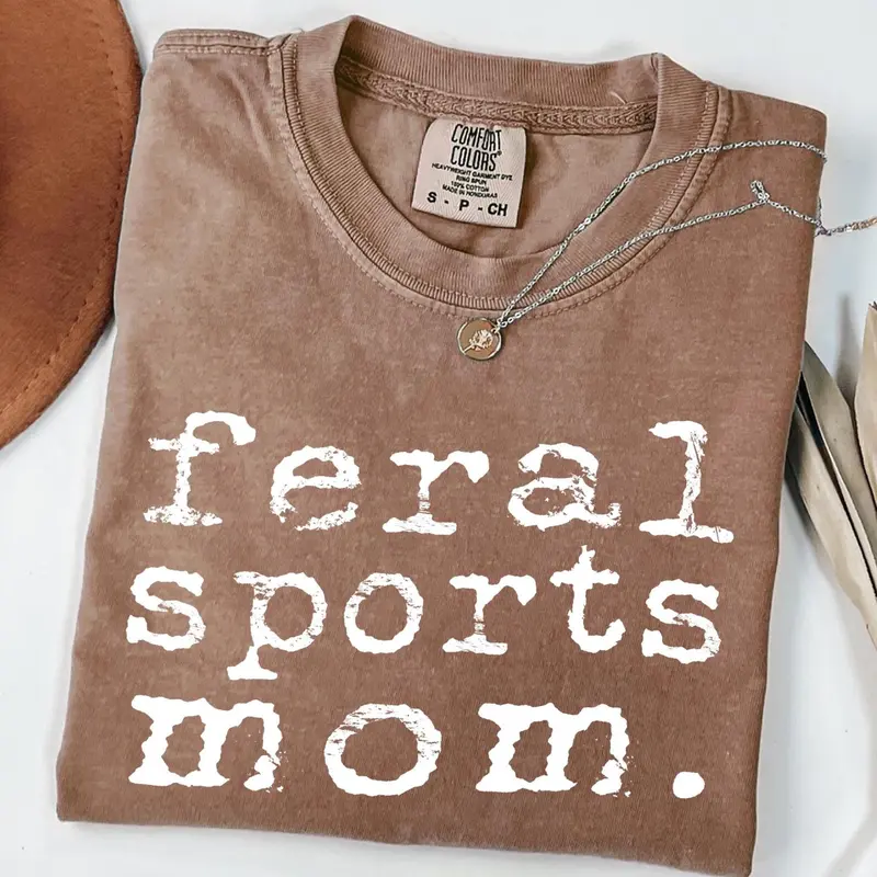 Comfort Colors Feral Sports Mom Shirt, Funny Athletic Mama Pullover, Wild Sporty Mom Life Crewneck, Game Day Mom Top, Cool Sports Mama Gift