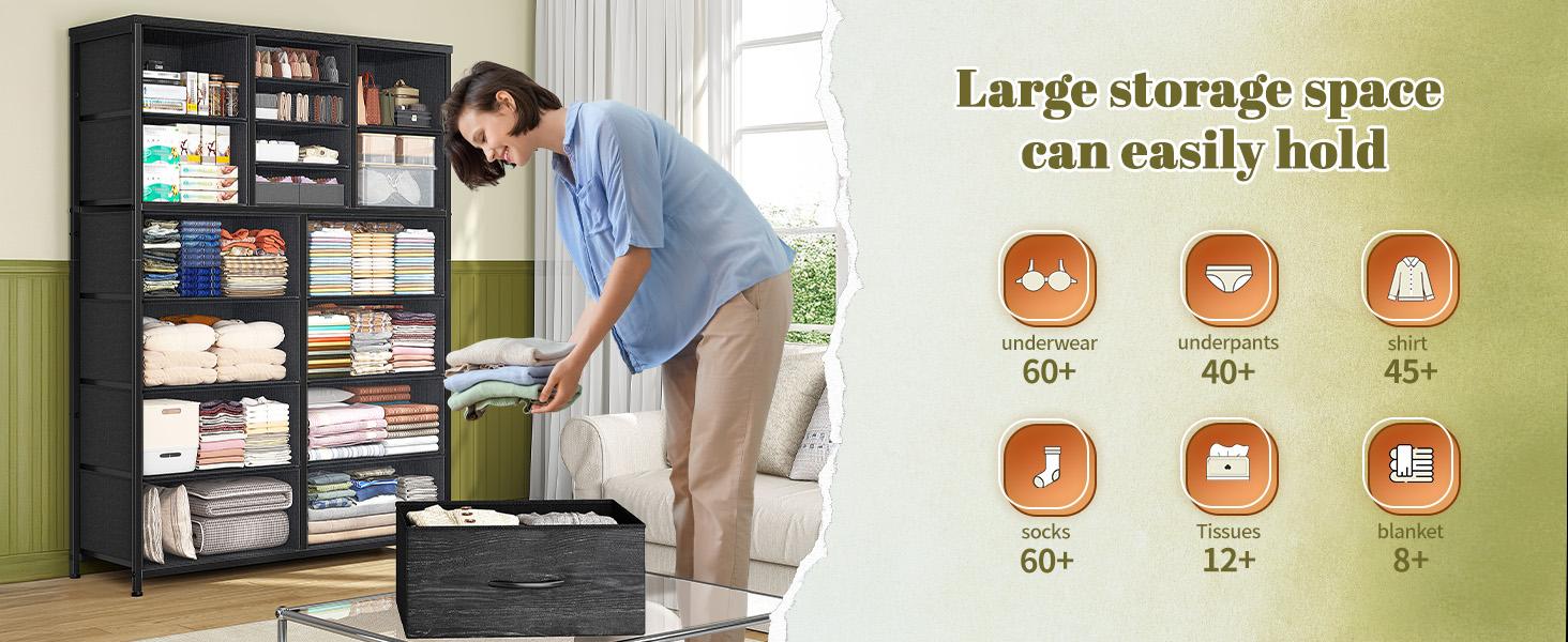 RaybeeFurniture 16 Drawer Dresser for Bedroom, Chest of Drawers with Fabric Bins, Sturdy Metal Frame, Wood Tabletop Storage Organizer for Guest Room, Closet, Entryway RaybeeFurniture 16 Drawer Dresser for Bedroom, Chest of Drawers with Fabric Bins, Sturdy Metal Frame, Wood Tabletop Storage Organizer for Guest Room, Closet, Entryway