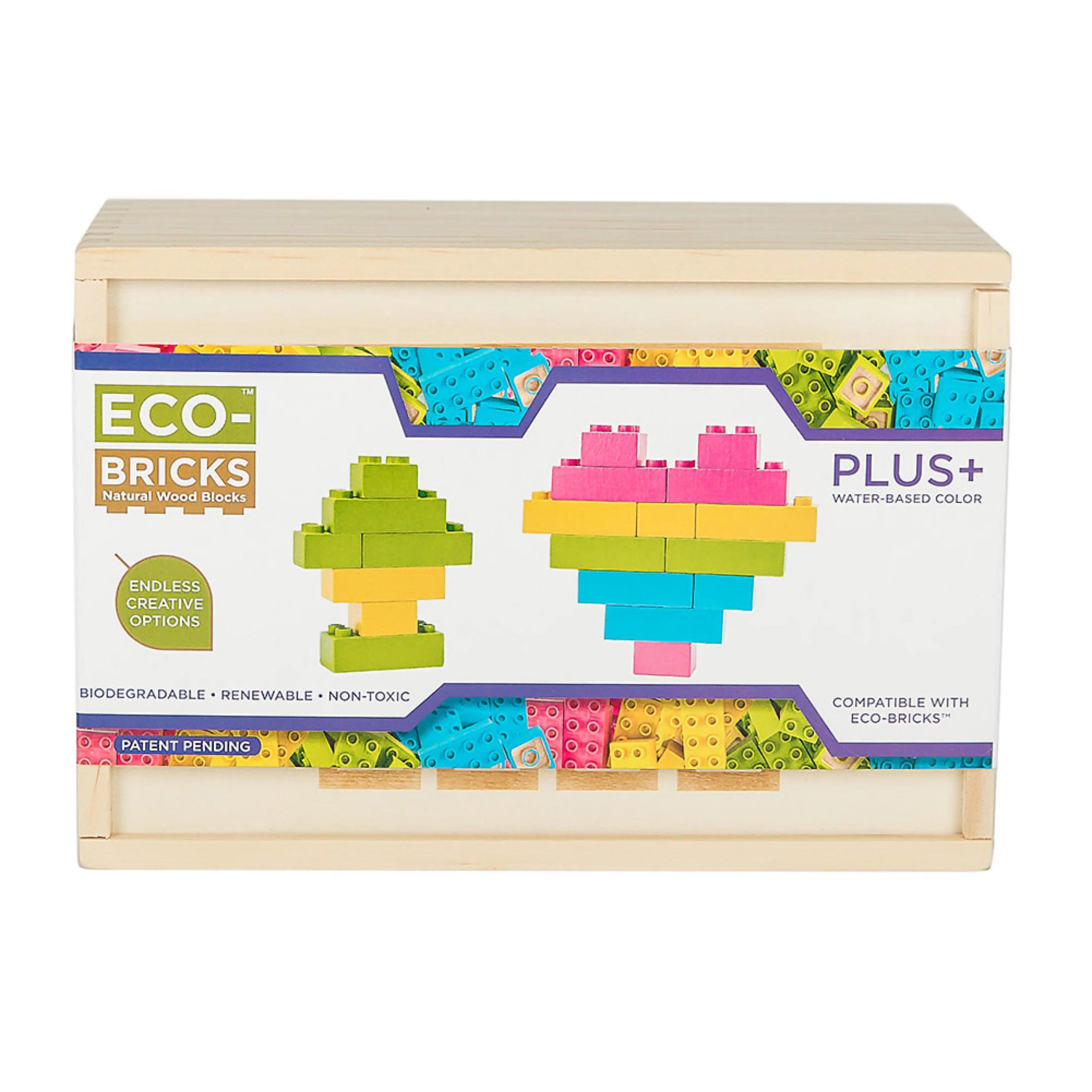 Eco-Bricks Plus+ Color Wood Bricks 25 Piece Set - Toddler-Safe & LEGO® Duplo® Compatible