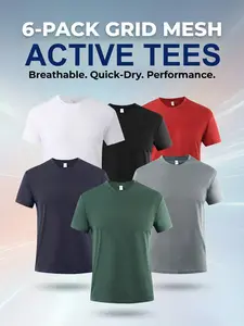 OKP 6-Pack Men's Athletic Fit T-Shirts Short Sleeve Crew Neck Moisture Wicking Performance Tees Quick Dry Textured Gym Workout Shirts for Men